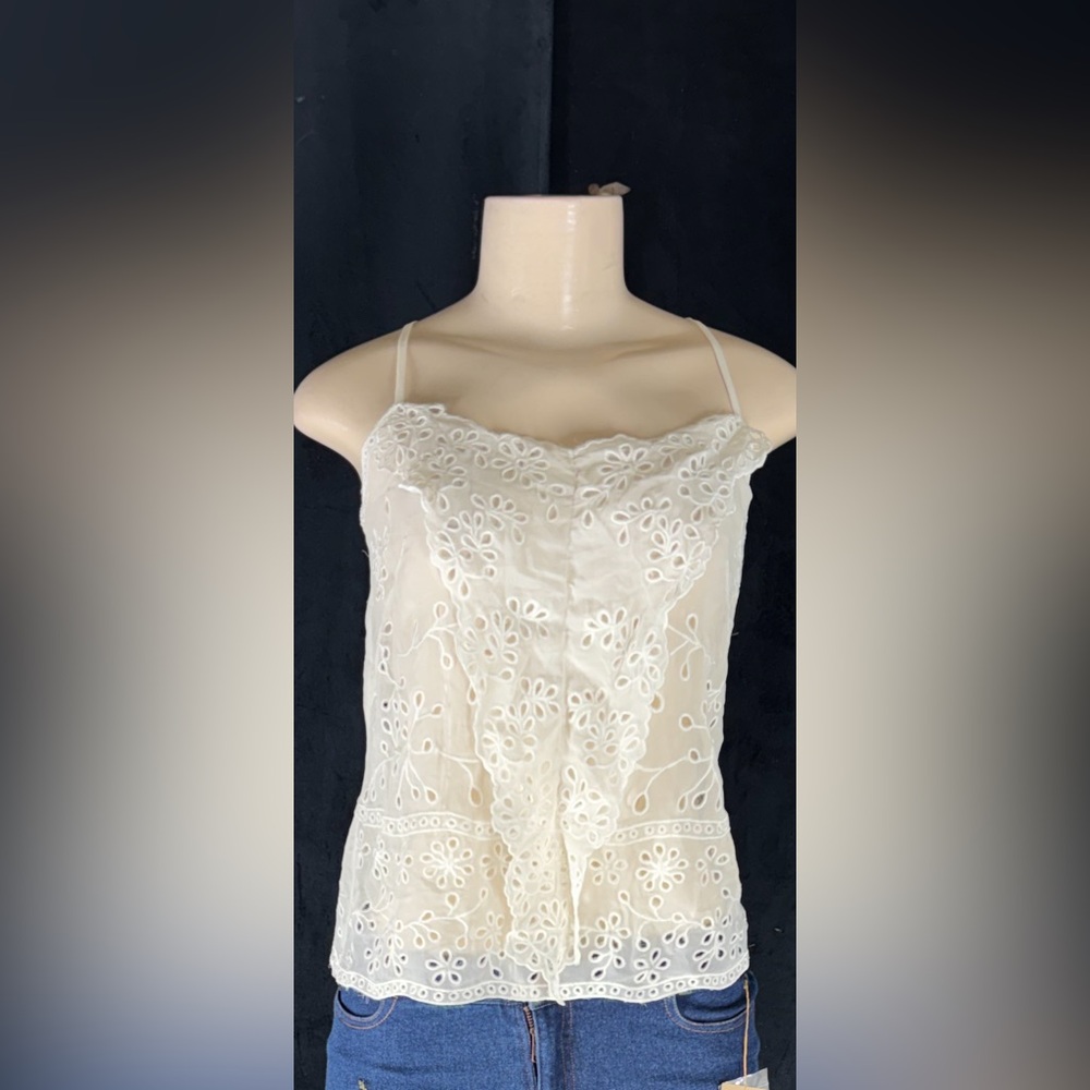 Floral Eyelet Lace Spaghetti Strap Cami - Cream
